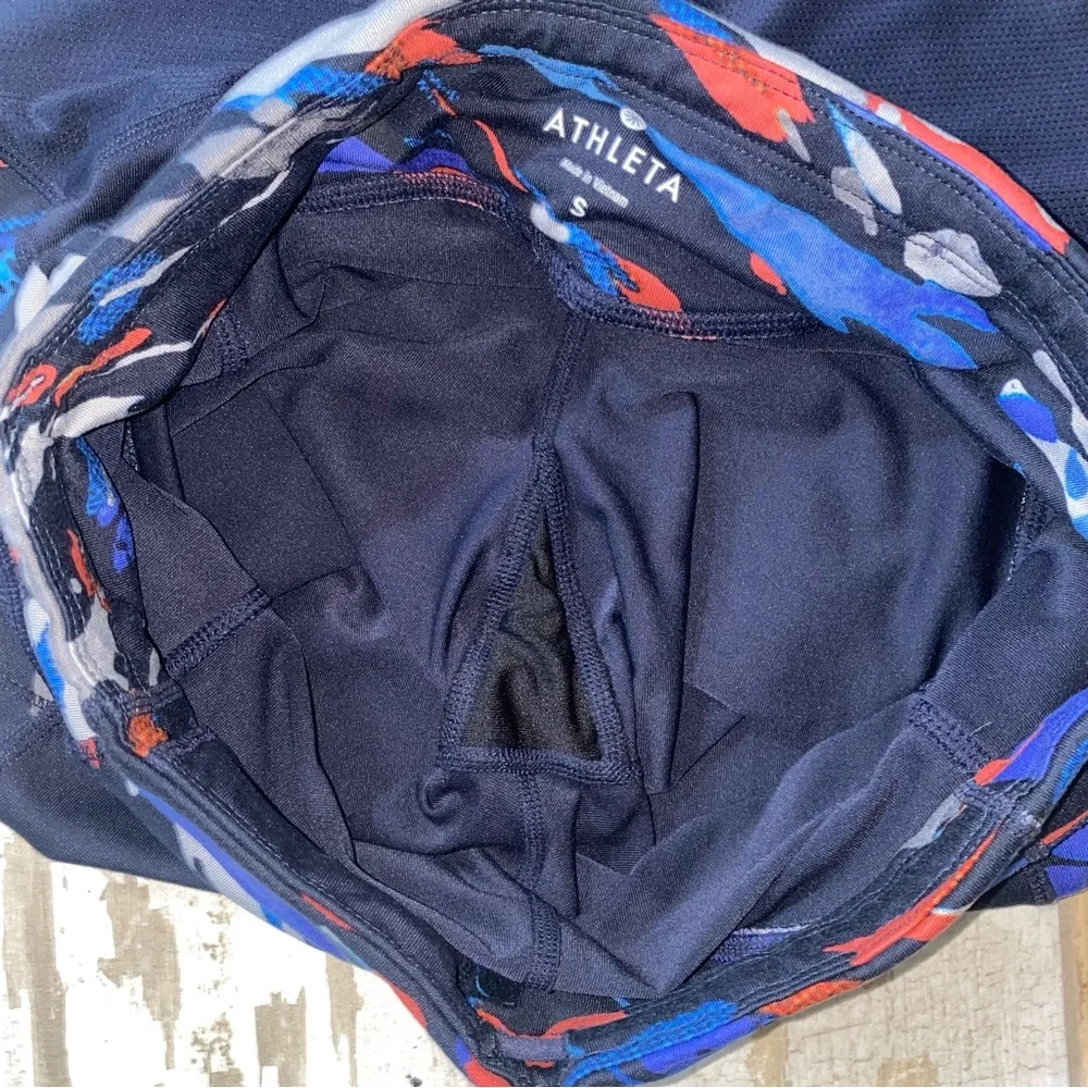 Athleta Leggings Yoga Pants Capri Womens Small Blue Spliced Fire Be Free Knicker - Picture 7 of 9